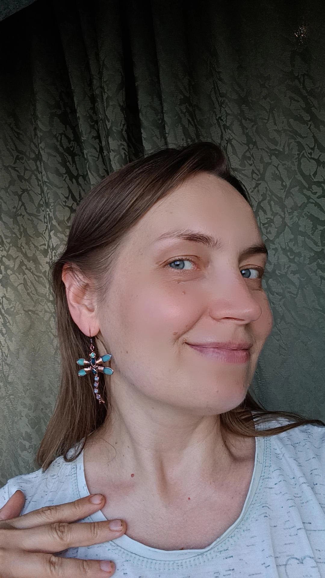 Blue dragonfly and bellflower earrings