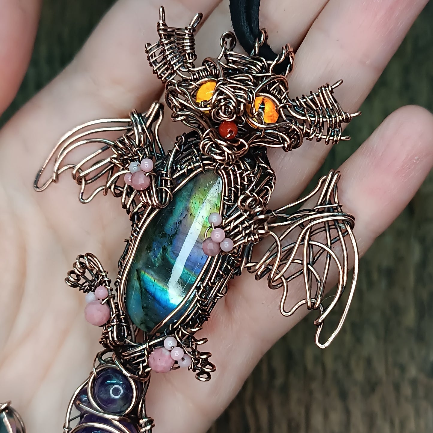 Little drago with rainbow tummy. Necklace.