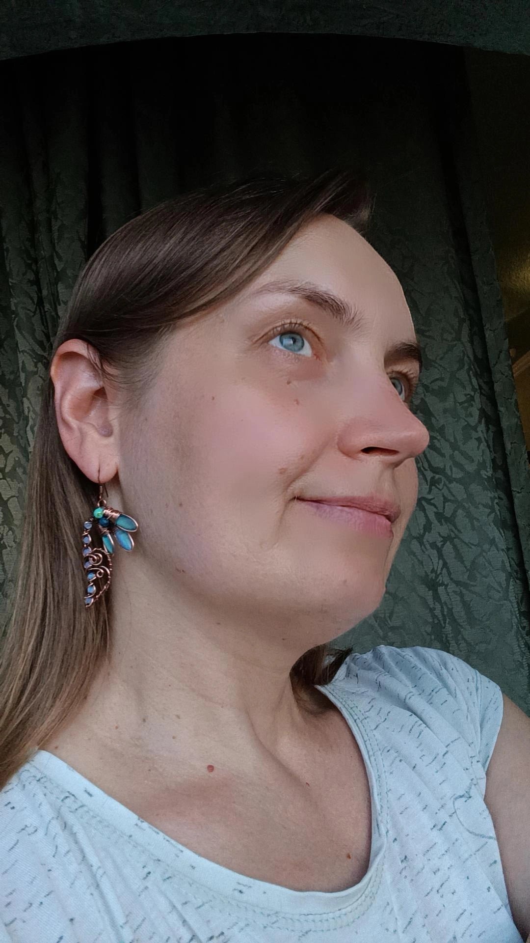 Blue dragonfly and bellflower earrings