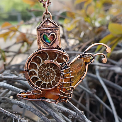Snail and a fairy house necklace