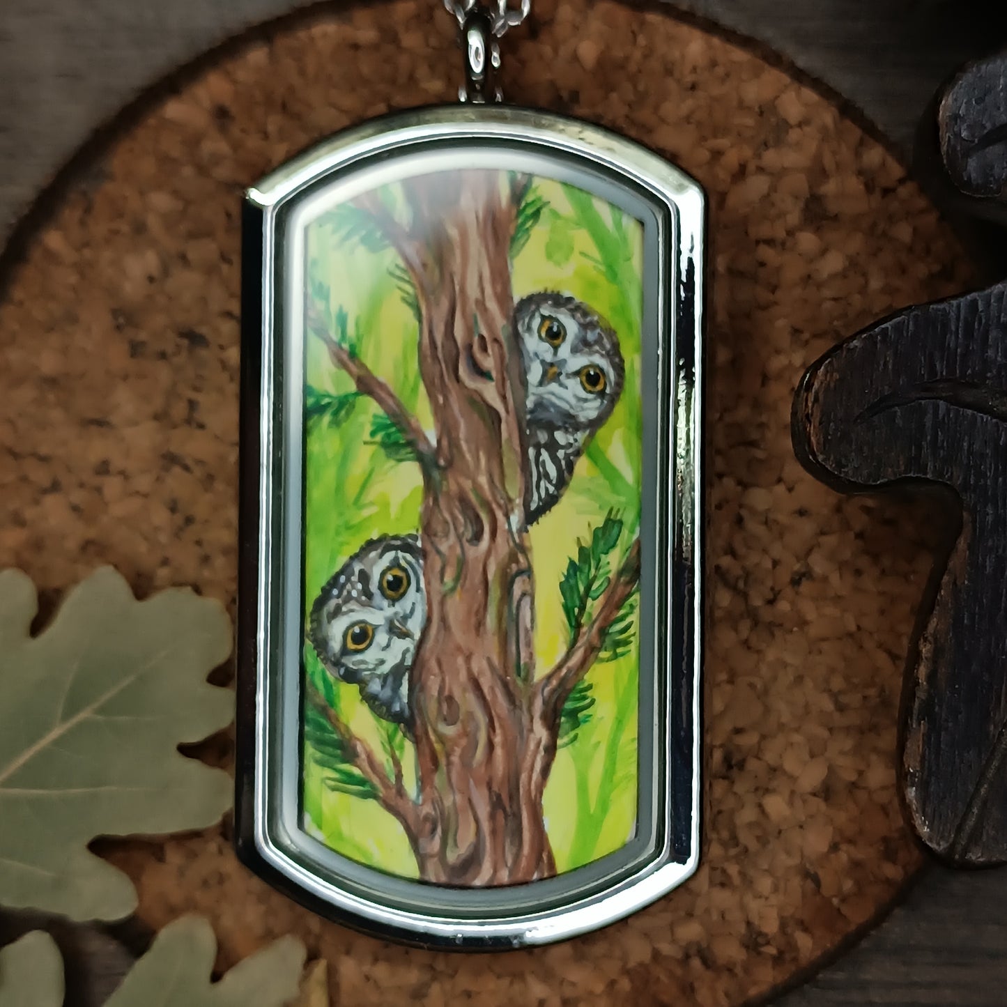 Wizard's helpers🌿 Painted pendant🦉🐿️
