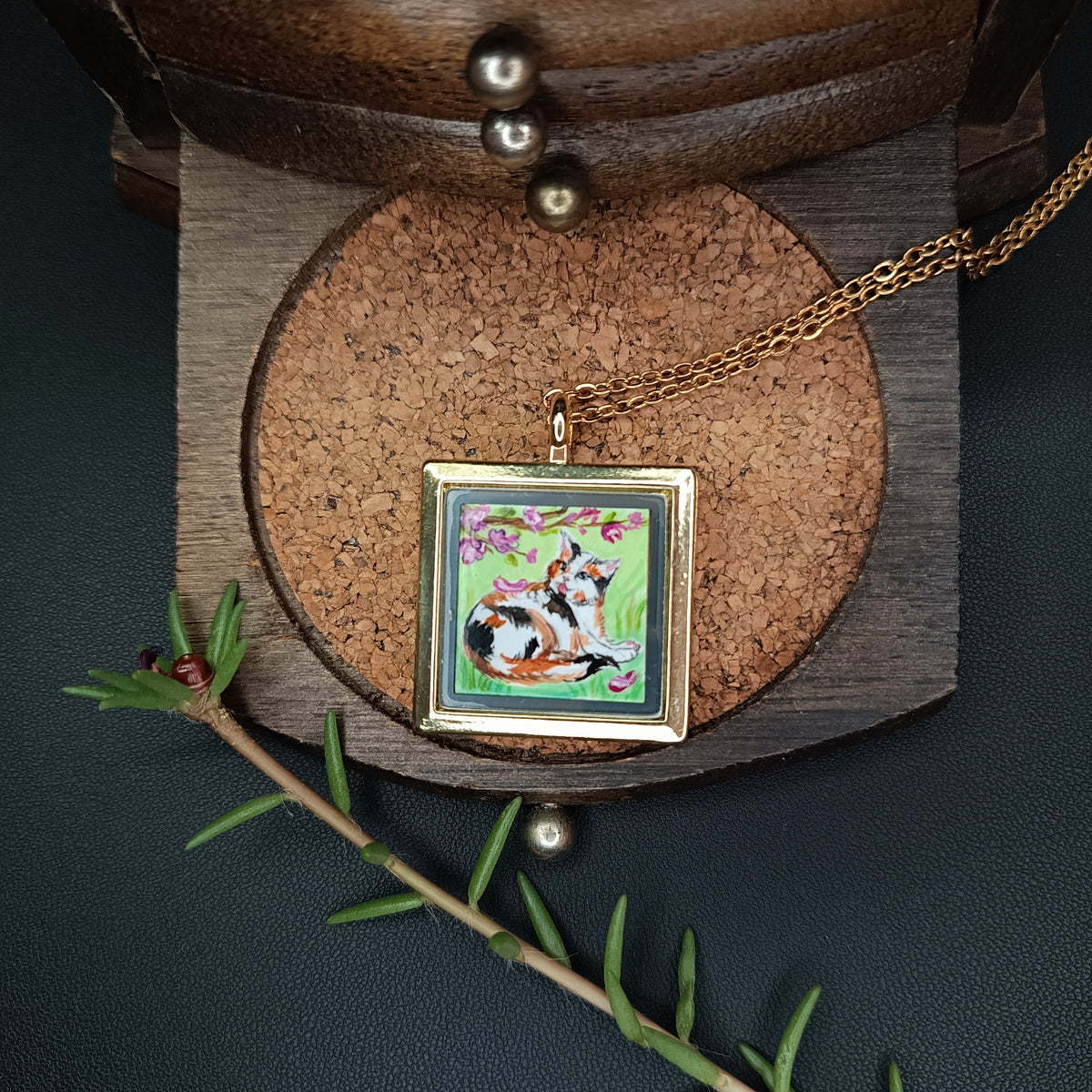 Cats sunbathing. Miniature hand painted pendant.
