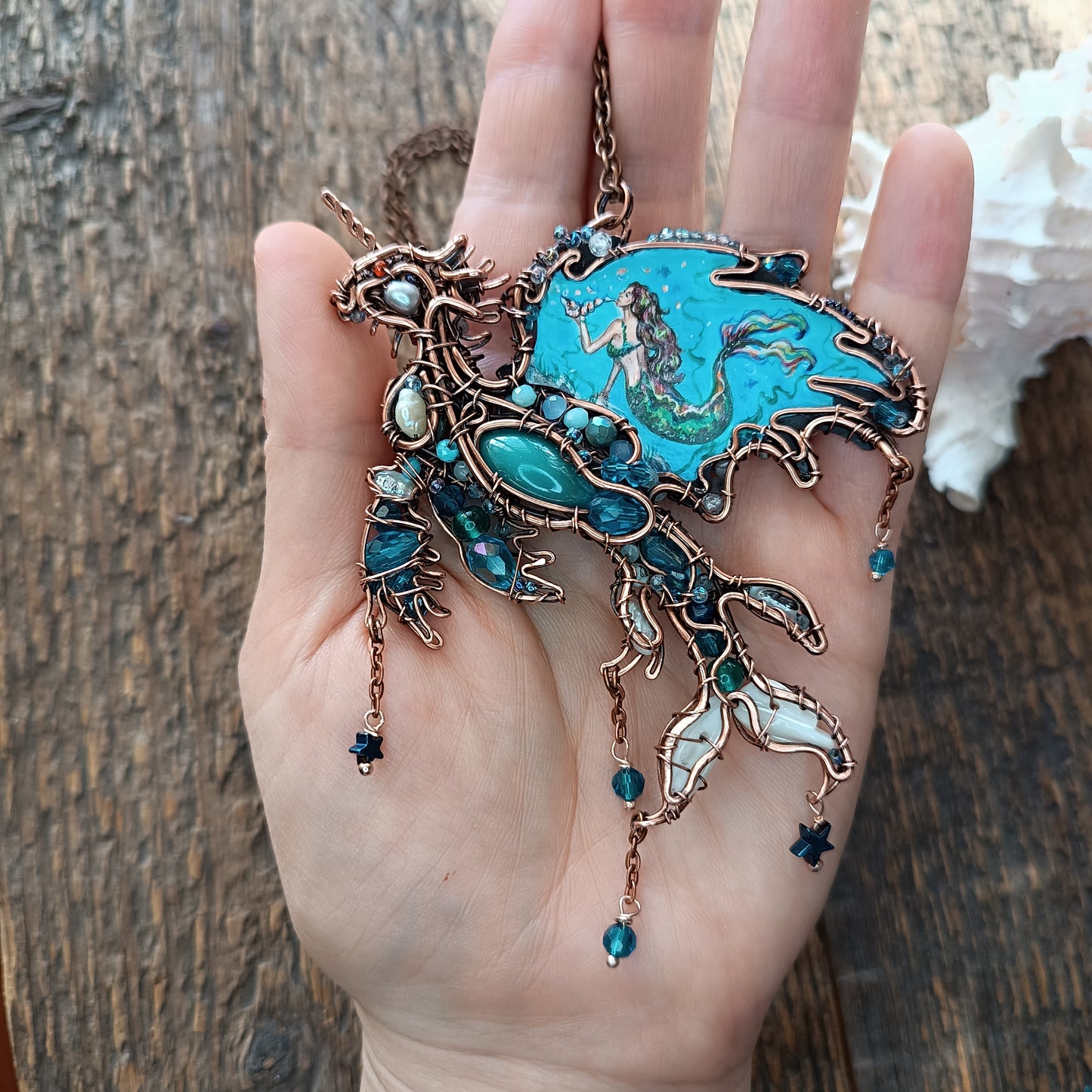 Water dragon. Wearable art necklace