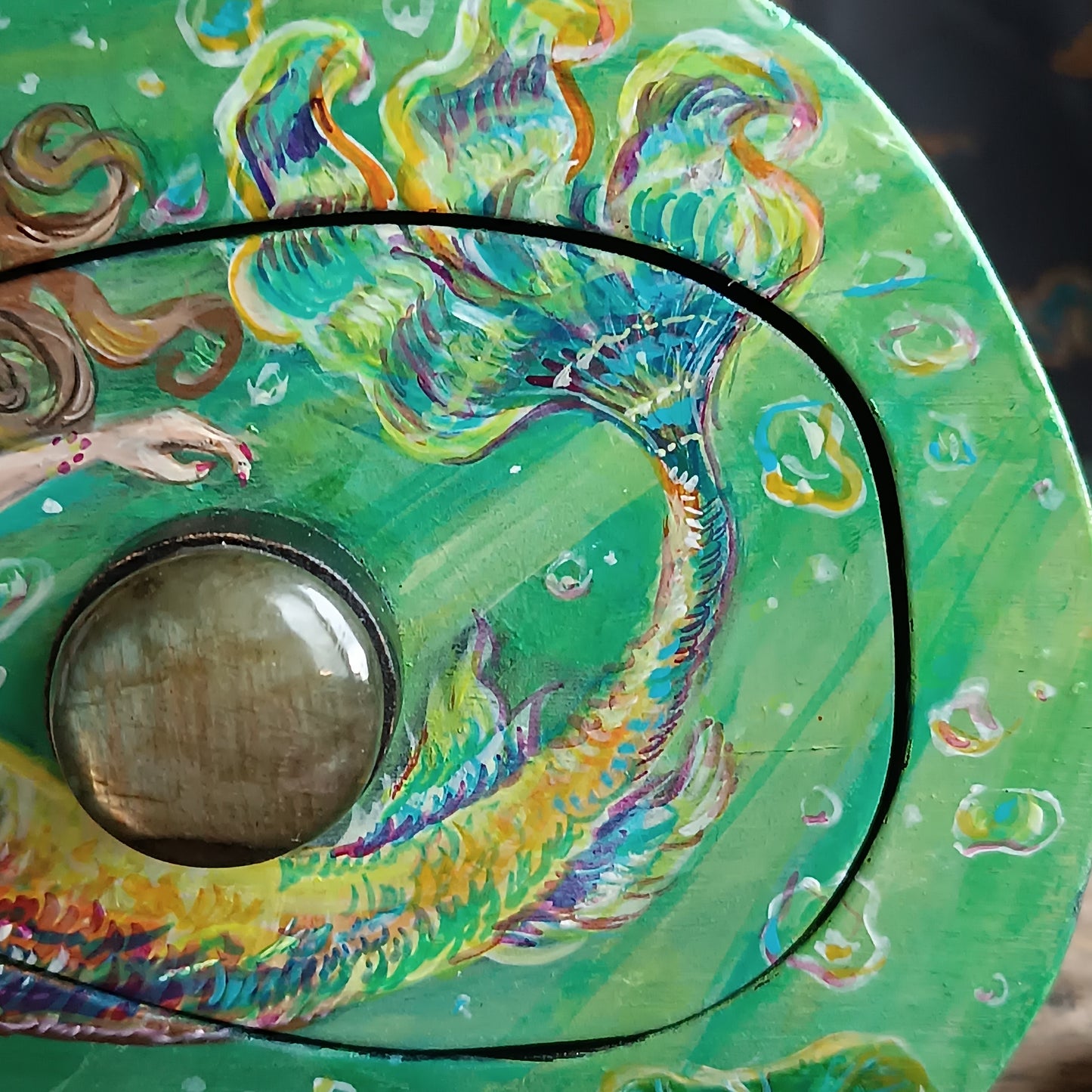 Collecting rainbow bubbles. Hand painted treasures box.