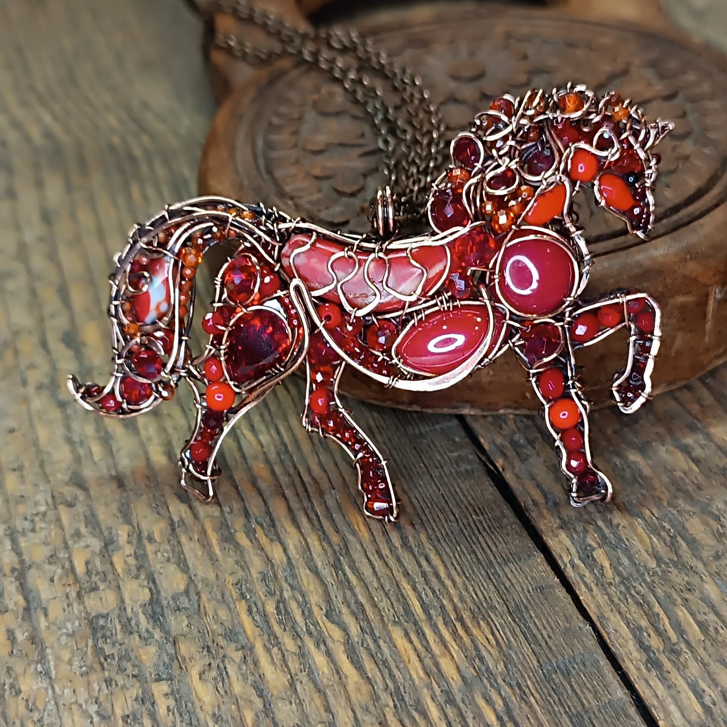 Red fire horse necklace/pin (two in one)