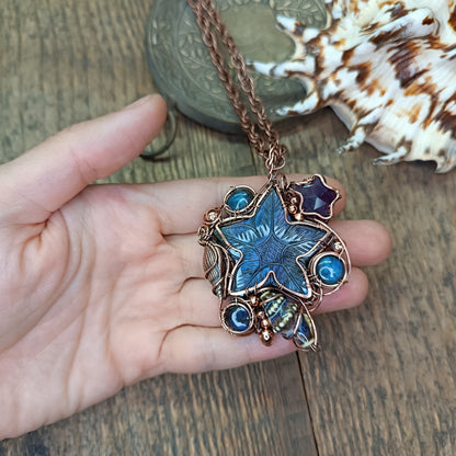 Beach treasures necklace with labradorite star