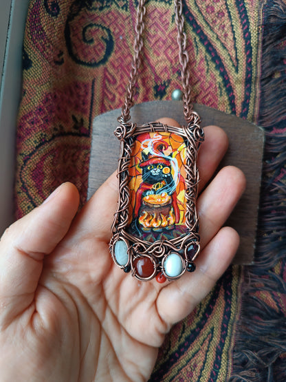 Halloween potion. Wearable art necklace.🦇🐈‍⬛🍲