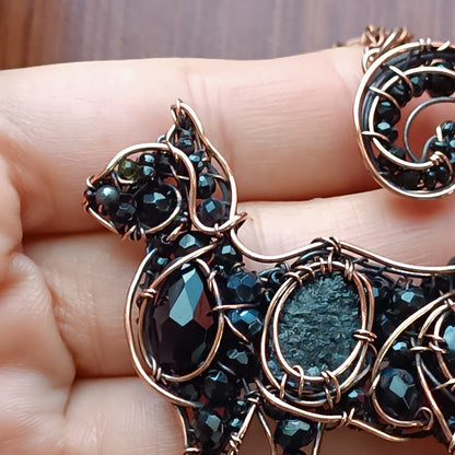 Black cat charm with tourmaline