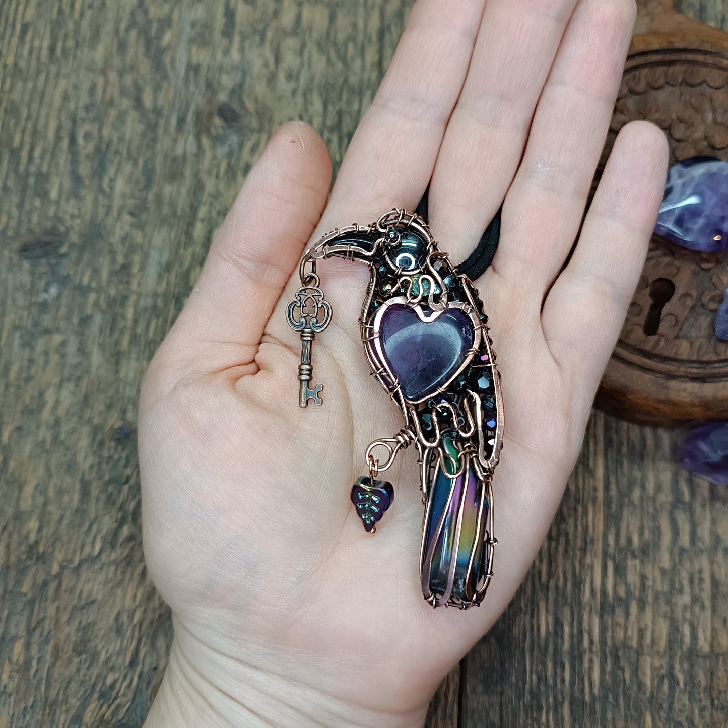 Amethyst 💜 Secret Keeper. Raven necklace.