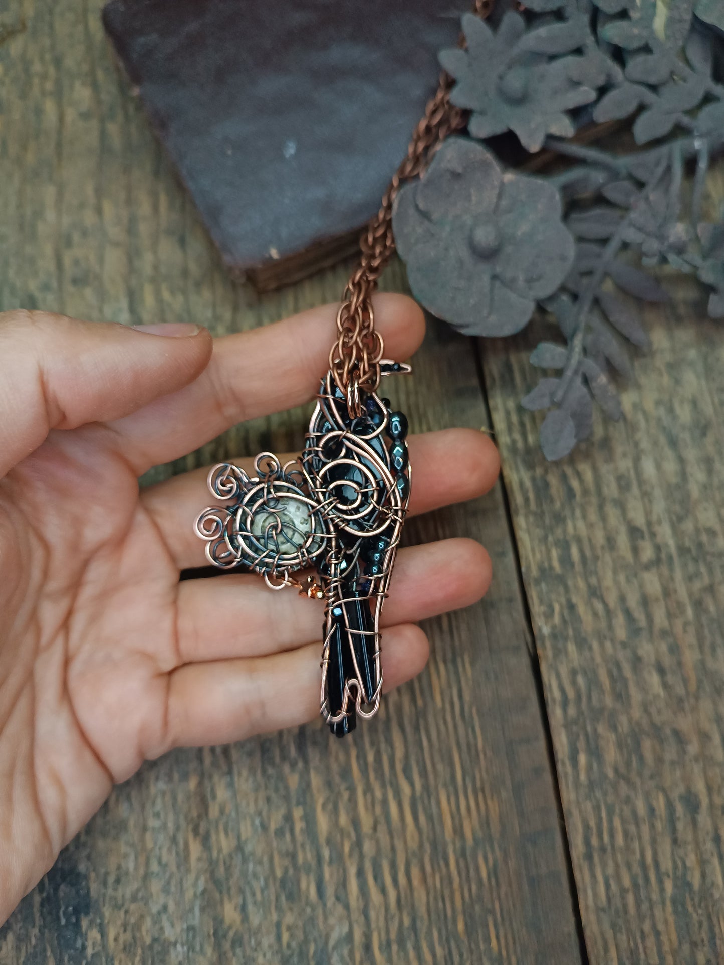 Time keeper. Raven necklace