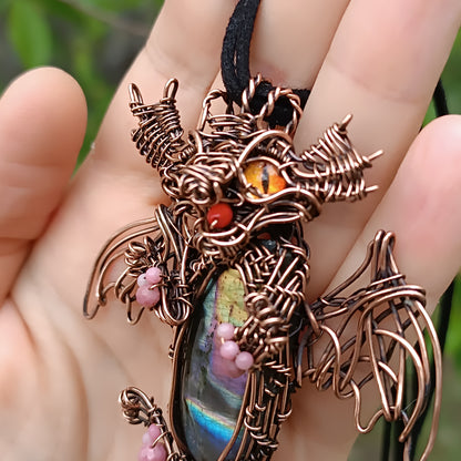 Little drago with rainbow tummy. Necklace.