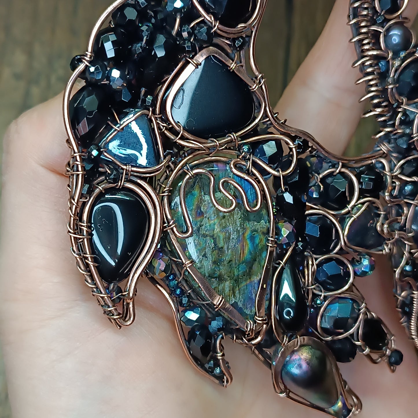 Large black dragon necklace