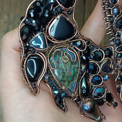 Large black dragon necklace