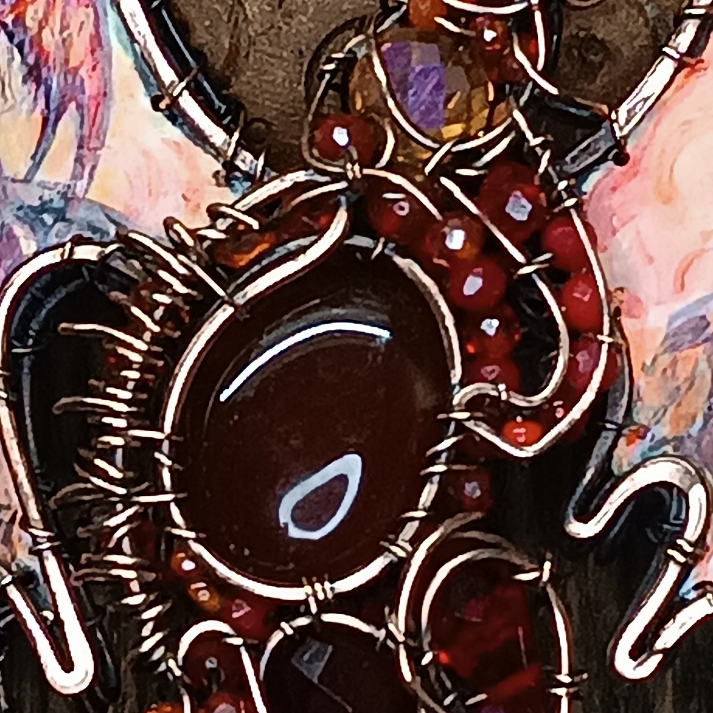 The ballad of Red dragon and his love. Wearable art necklace.