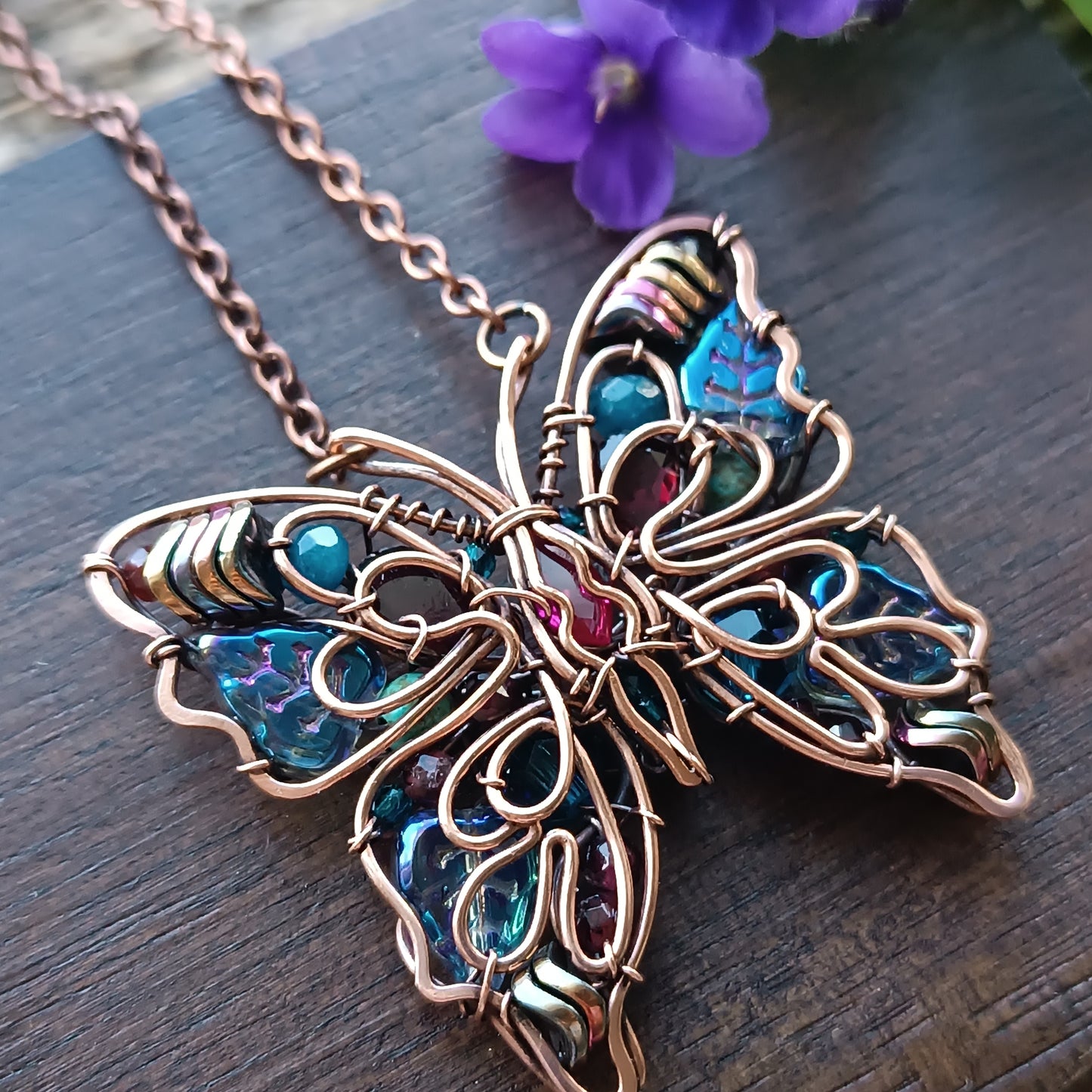 Iridescent butterfly necklace