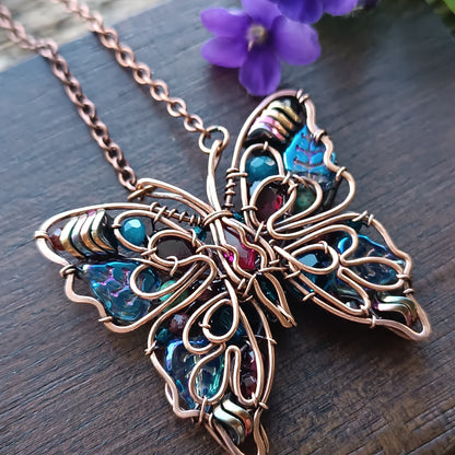 Iridescent butterfly necklace