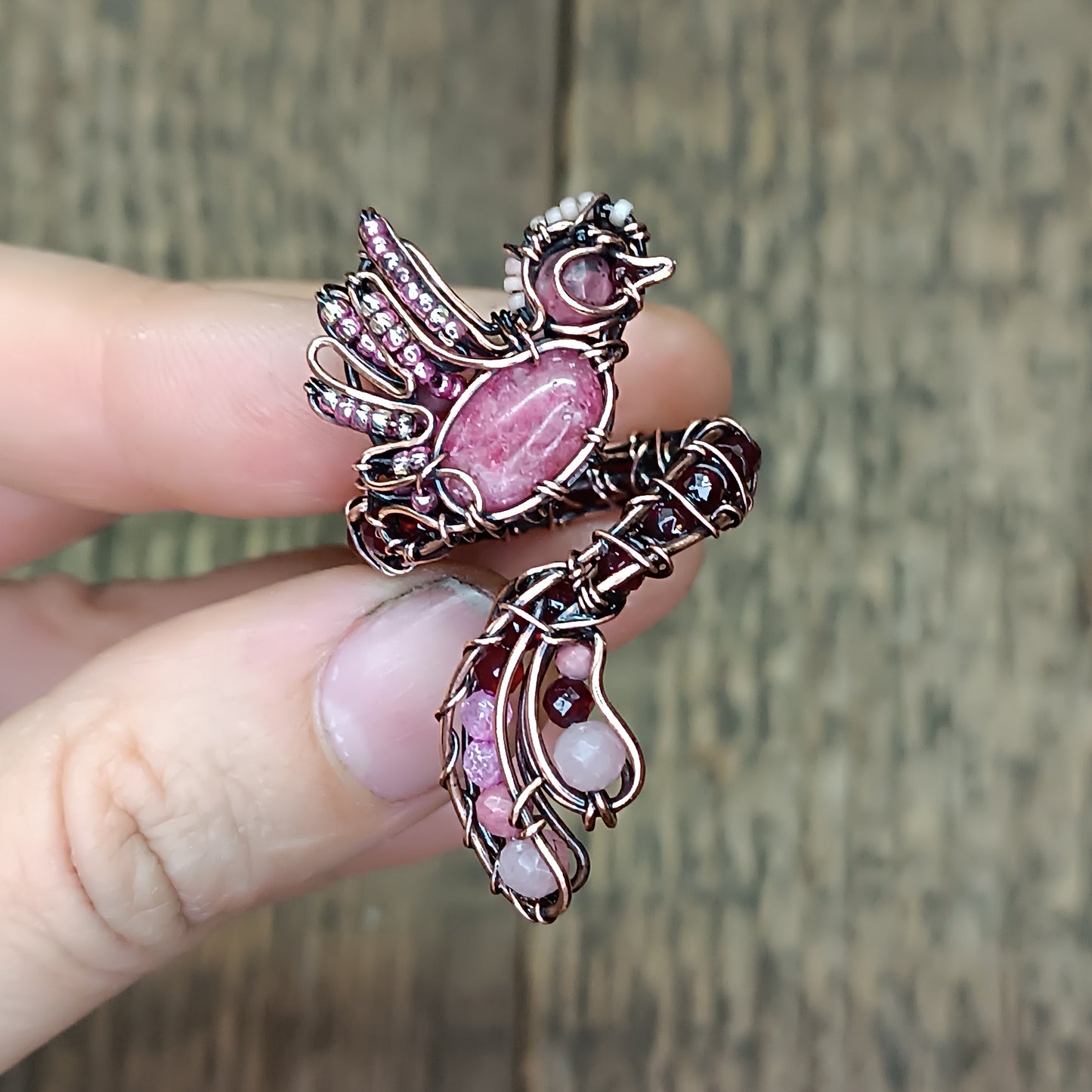 Pink bird ring (adjustable, size S-L)