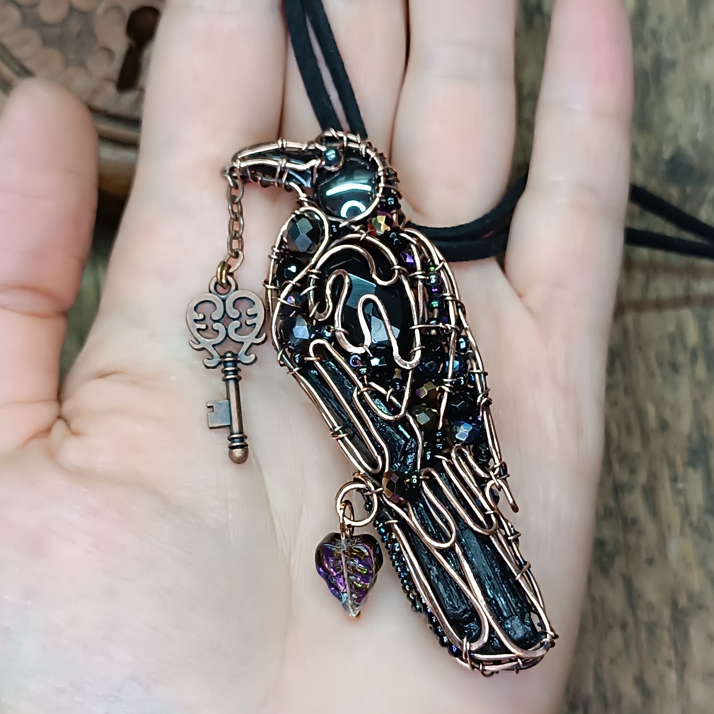 Secret keeper. Raven necklace.
