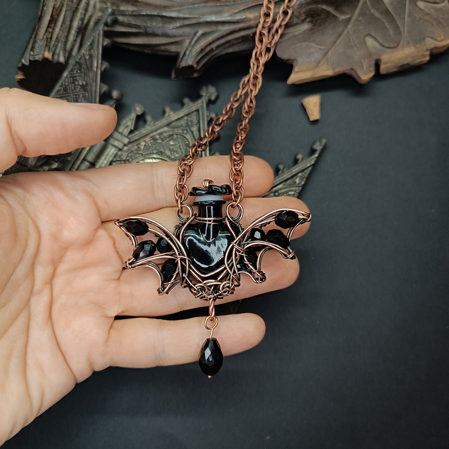 Bat vial necklace