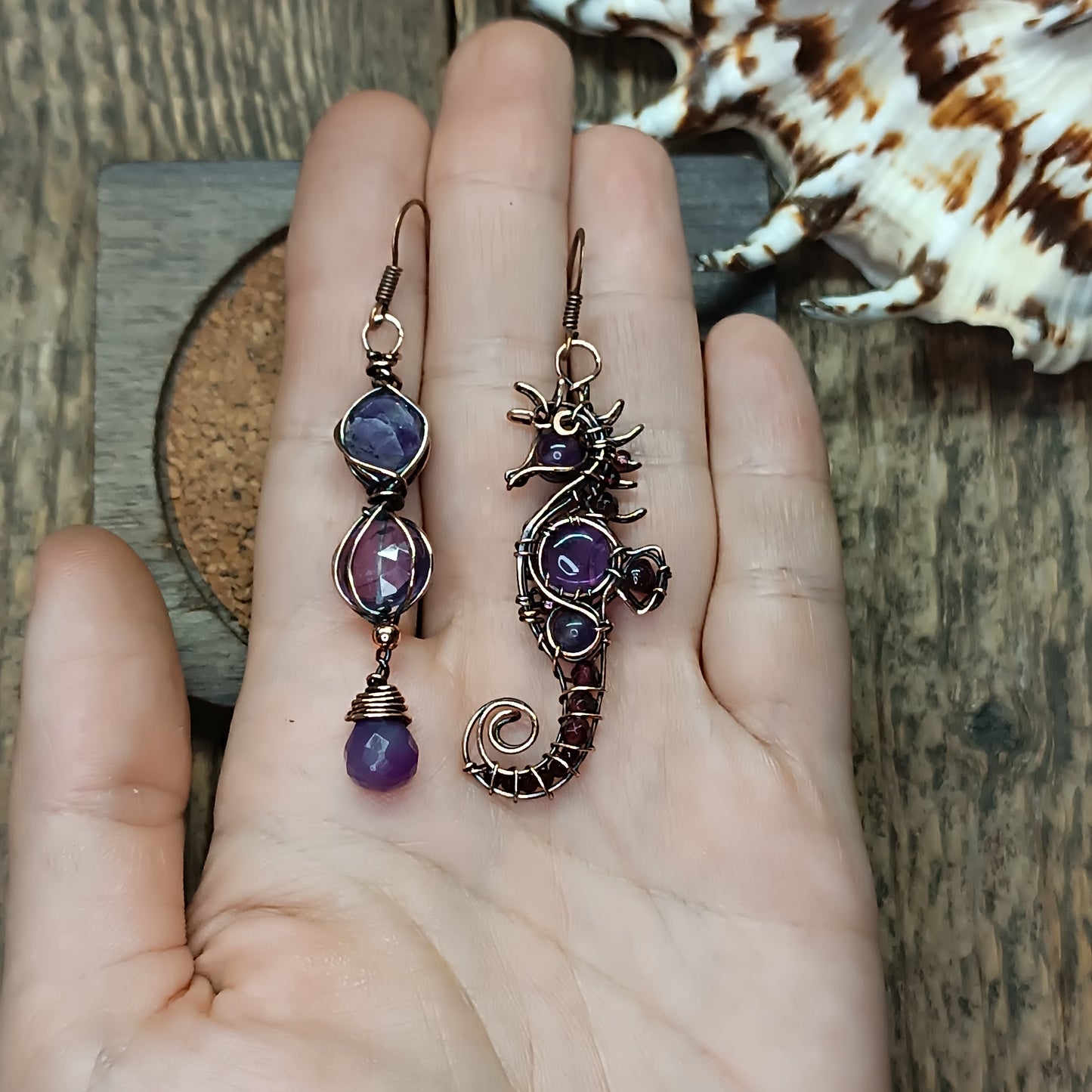 Amethyst seahorse earrings
