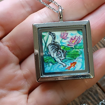 Kitty and Koi miniature pendant