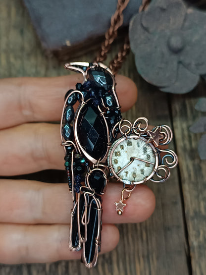 Time keeper. Raven necklace