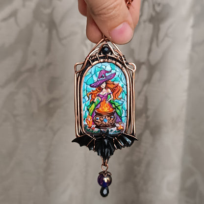 Witchcraft amulet. Hand painted miniature on copper.