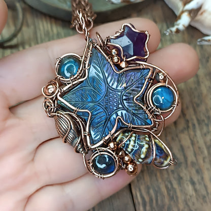 Beach treasures necklace with labradorite star