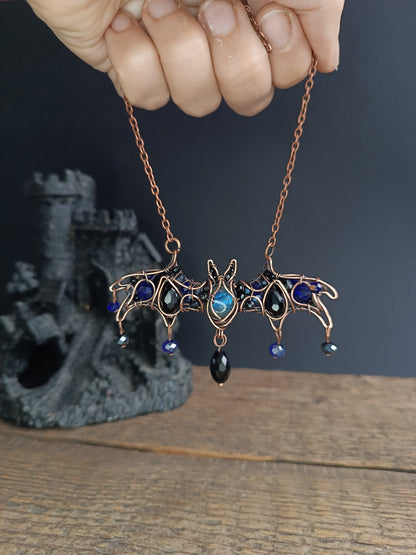 Blue night. Bat necklace