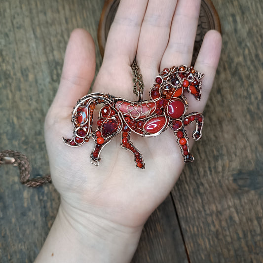 Red fire horse necklace/pin (two in one)