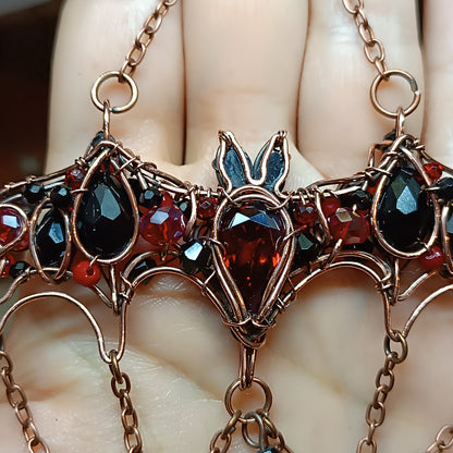For Paige. Scarlett and black bat necklace