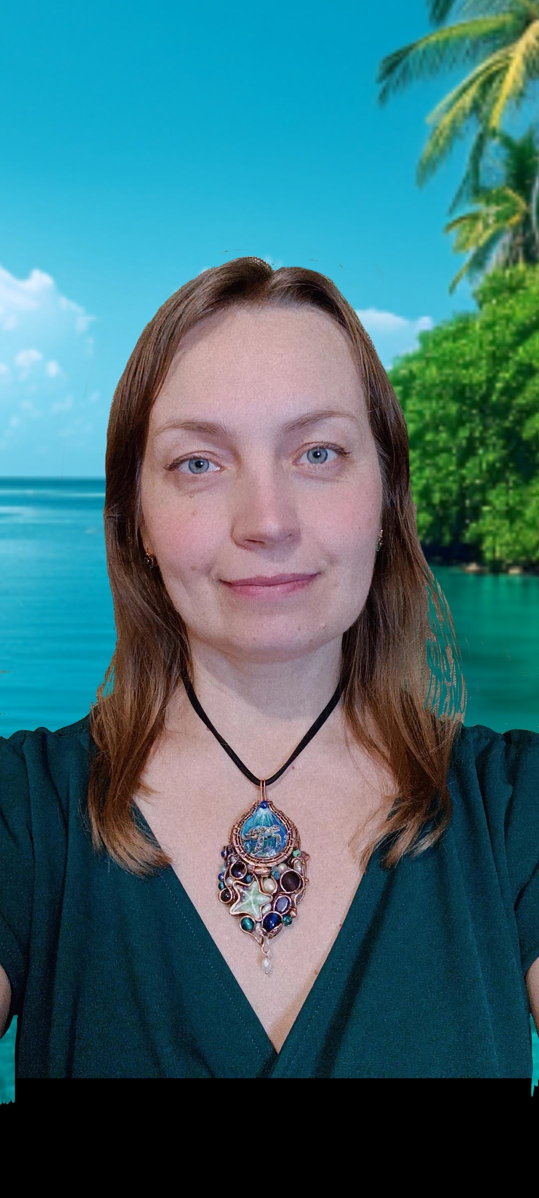 "Ocean" Copper necklace with mini paintings.