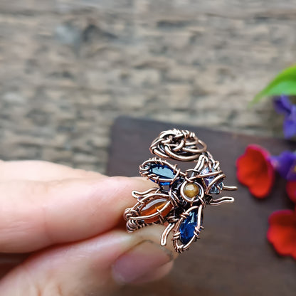 Blue wings Bee RING. Adjustable.