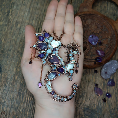 Amethyst night Stars catcher. Dragon necklace.