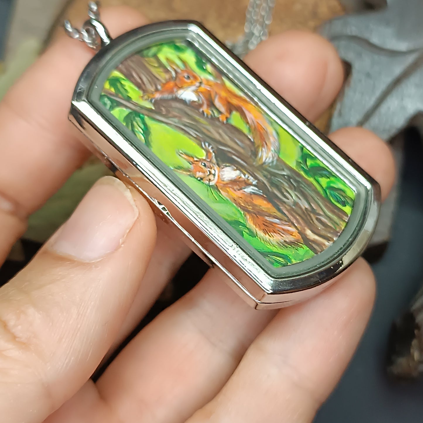 Wizard's helpers🌿 Painted pendant🦉🐿️