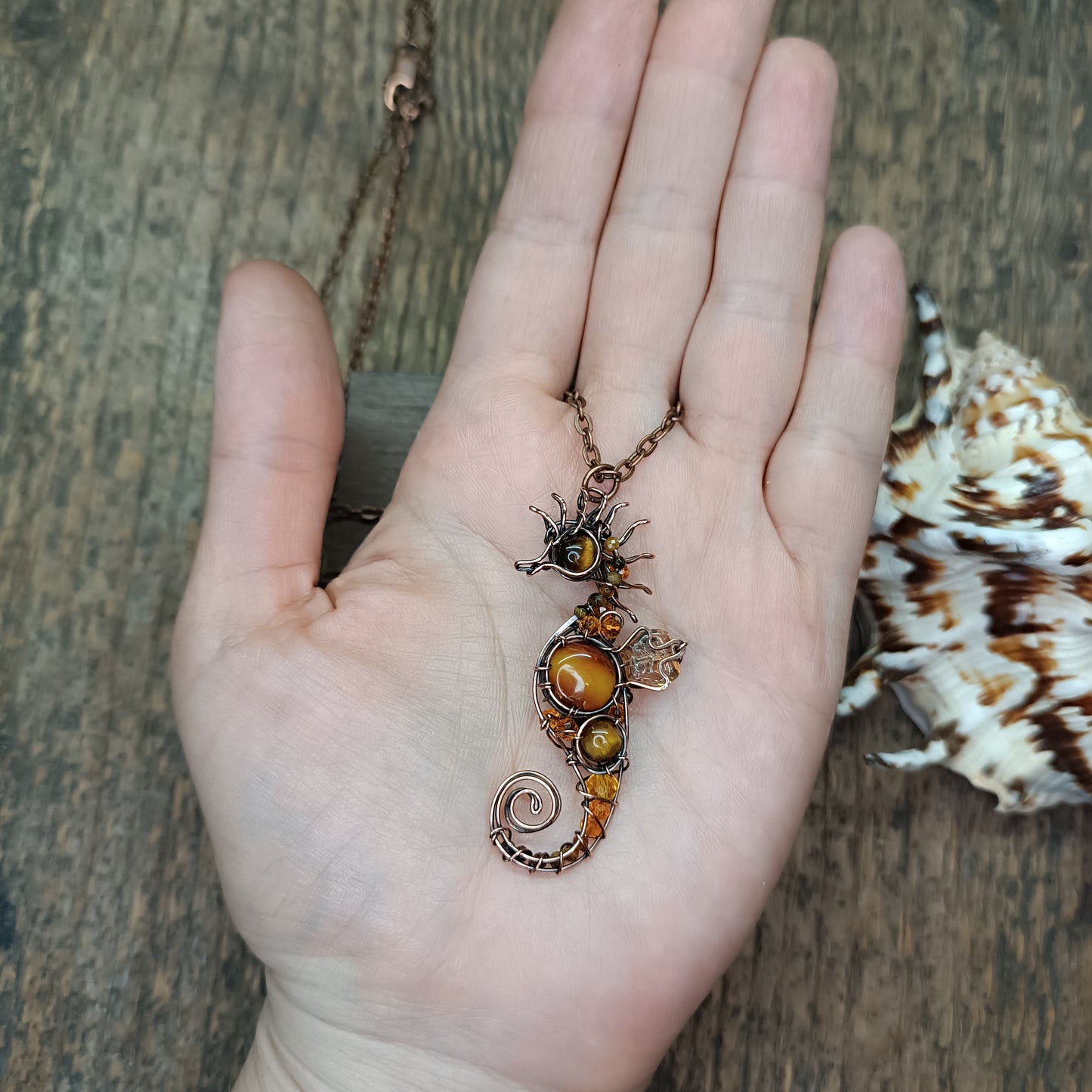 Tiger eye seahorse pendant