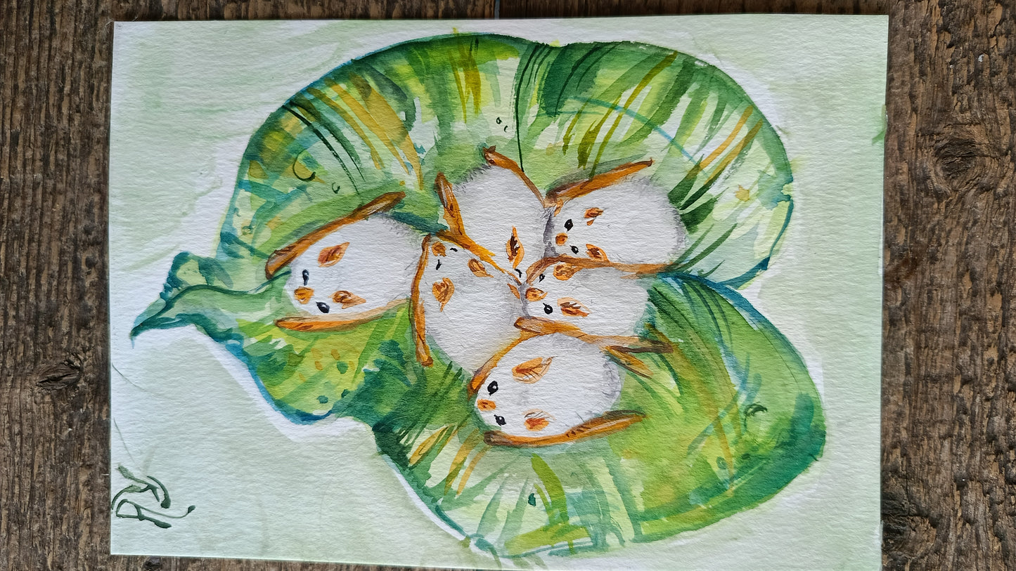 White leaf-nosed baby bats. Original watercolour on paper. Unframed