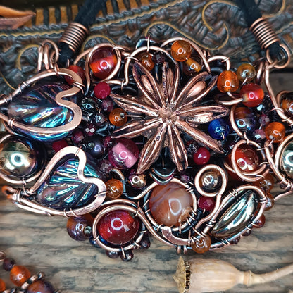 Beaded statement necklace and earrings.