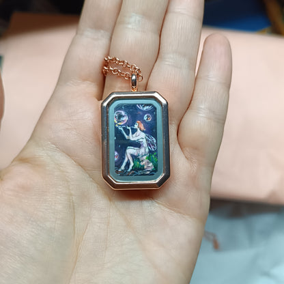 Little Fairy, Mermaid and magic bubbles. Hand painted pendant.
