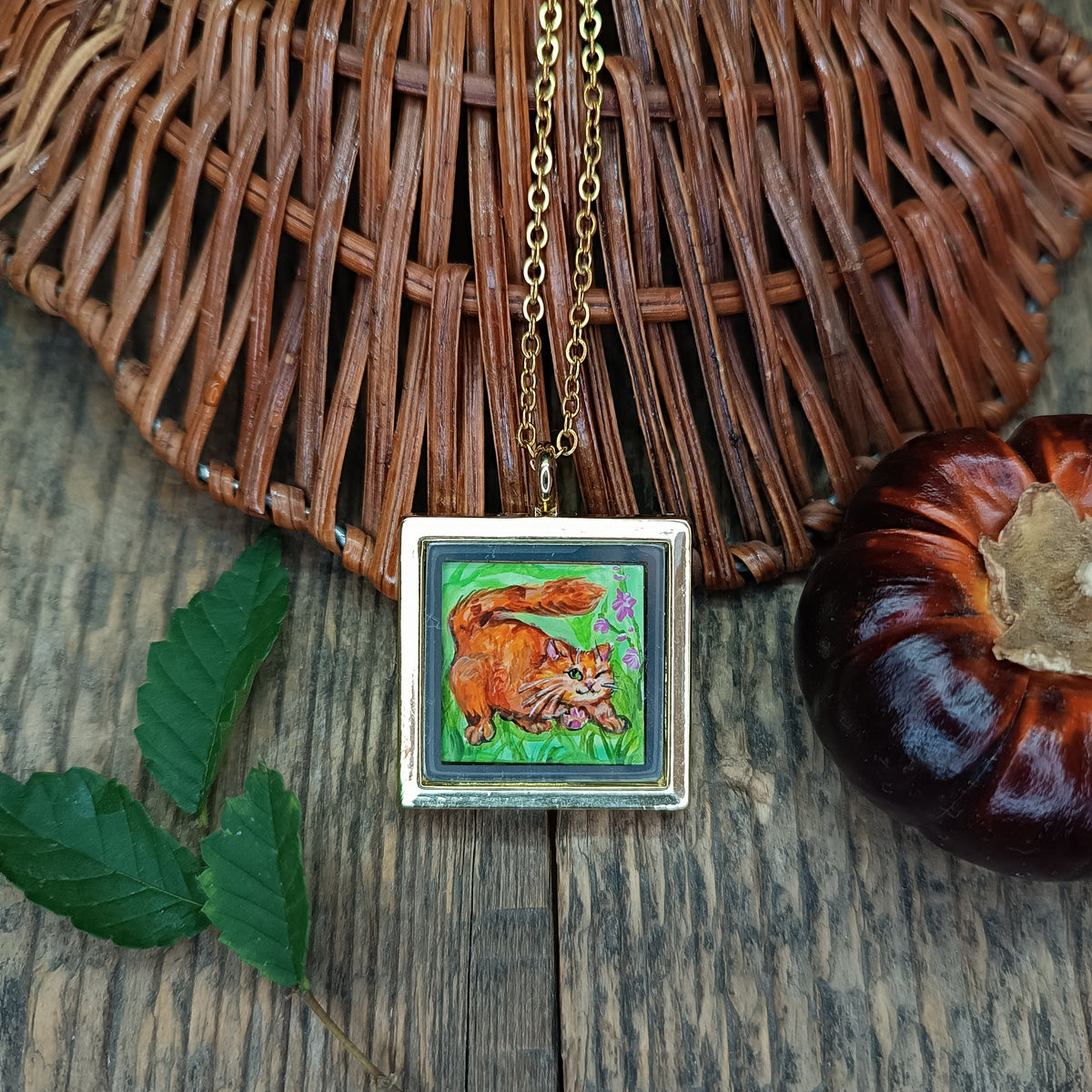 Cats sunbathing. Hand painted pendant.