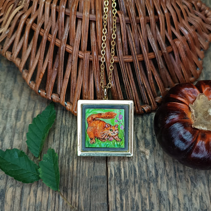 Cats sunbathing. Hand painted pendant.