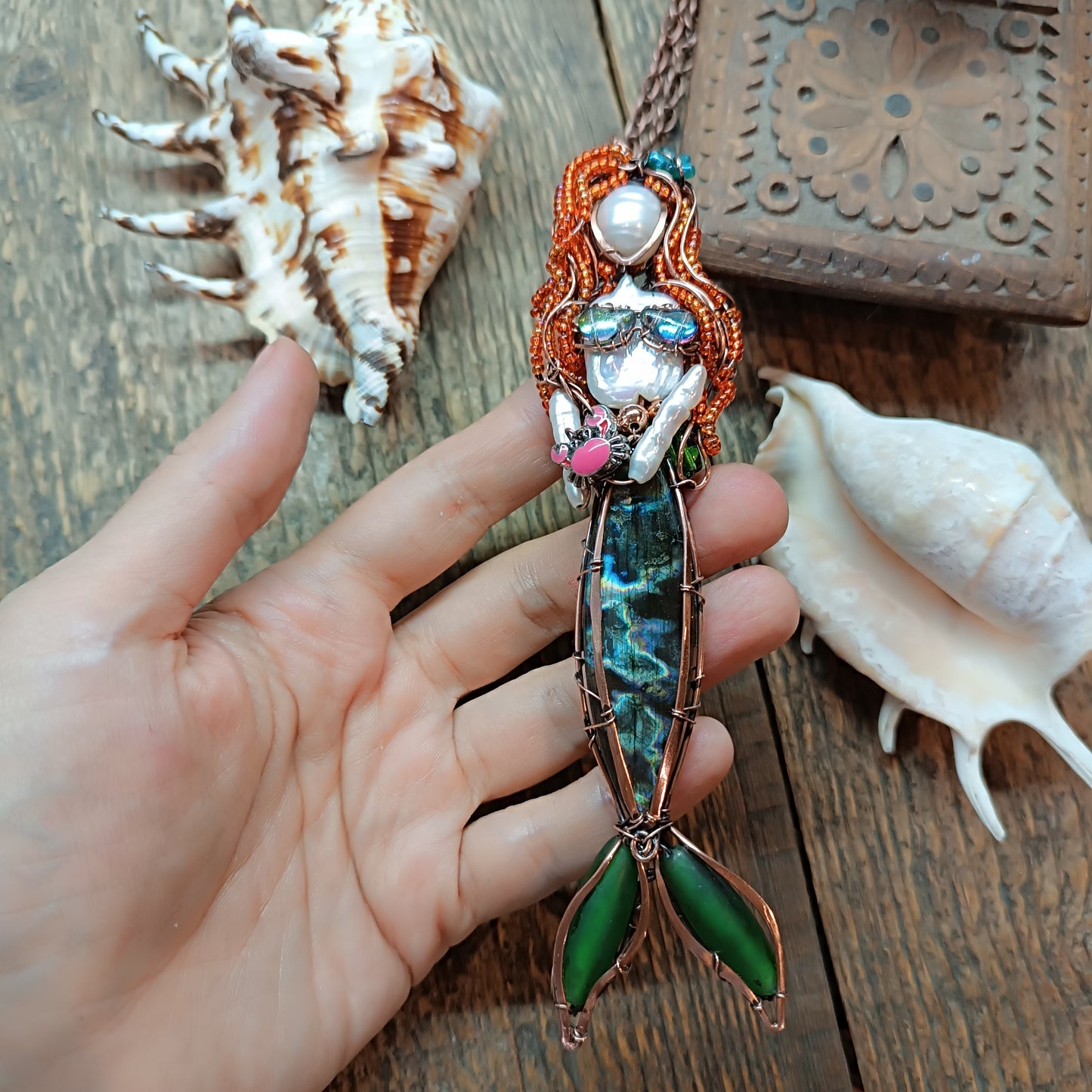 Red head mermaid necklace 🧜🦀