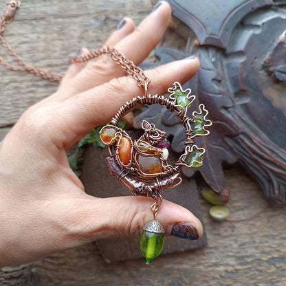 Cute squirrel on the oak tree. necklace 🍂