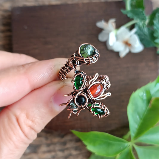 Green wings bee RING. Adjustable