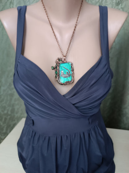 Aquatic adventure 🐢🦦 Hand painted wire wrapped necklace. 2 sided.