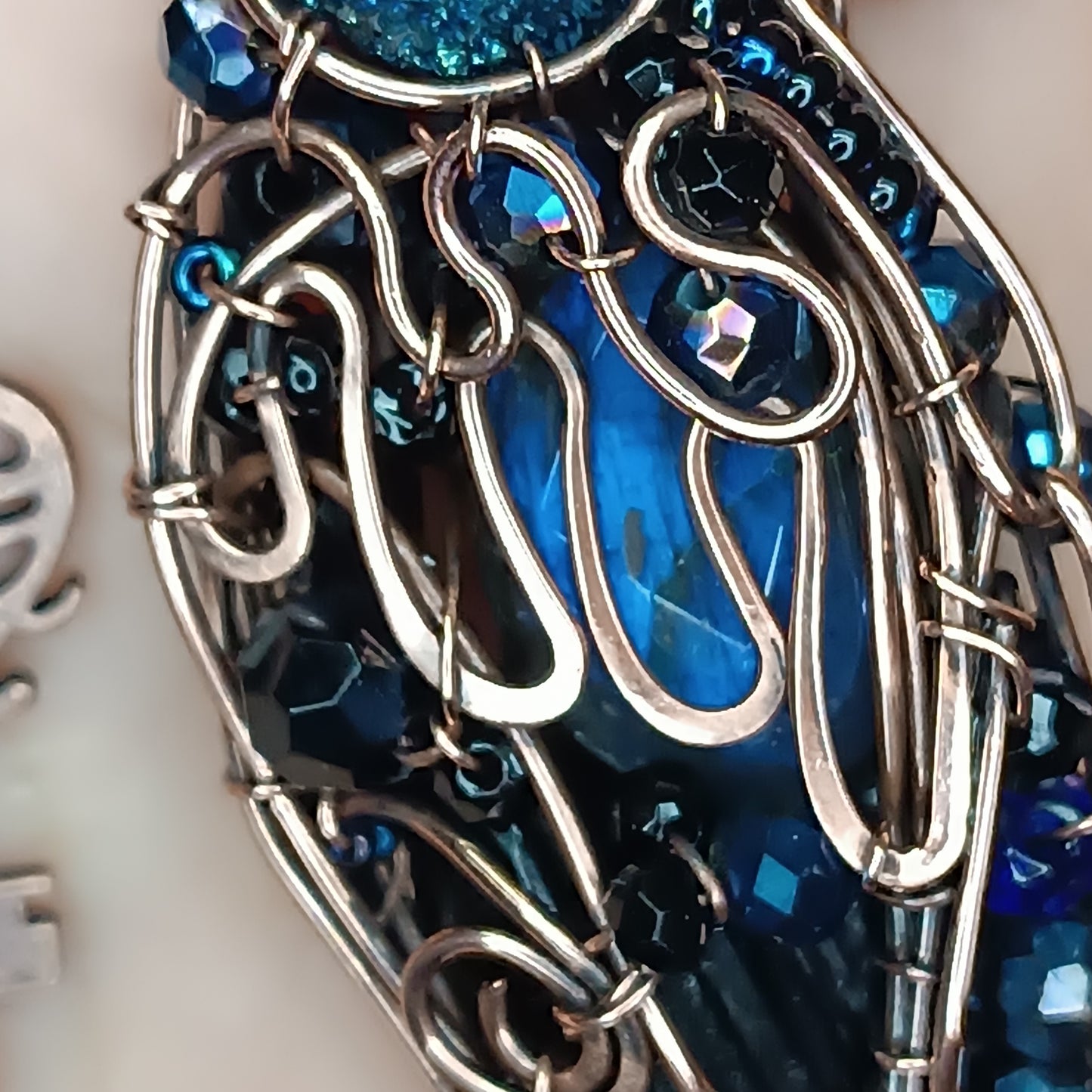 Dark blue night Secret keeper necklace. Blue raven.