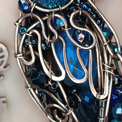 Dark blue night Secret keeper necklace. Blue raven.