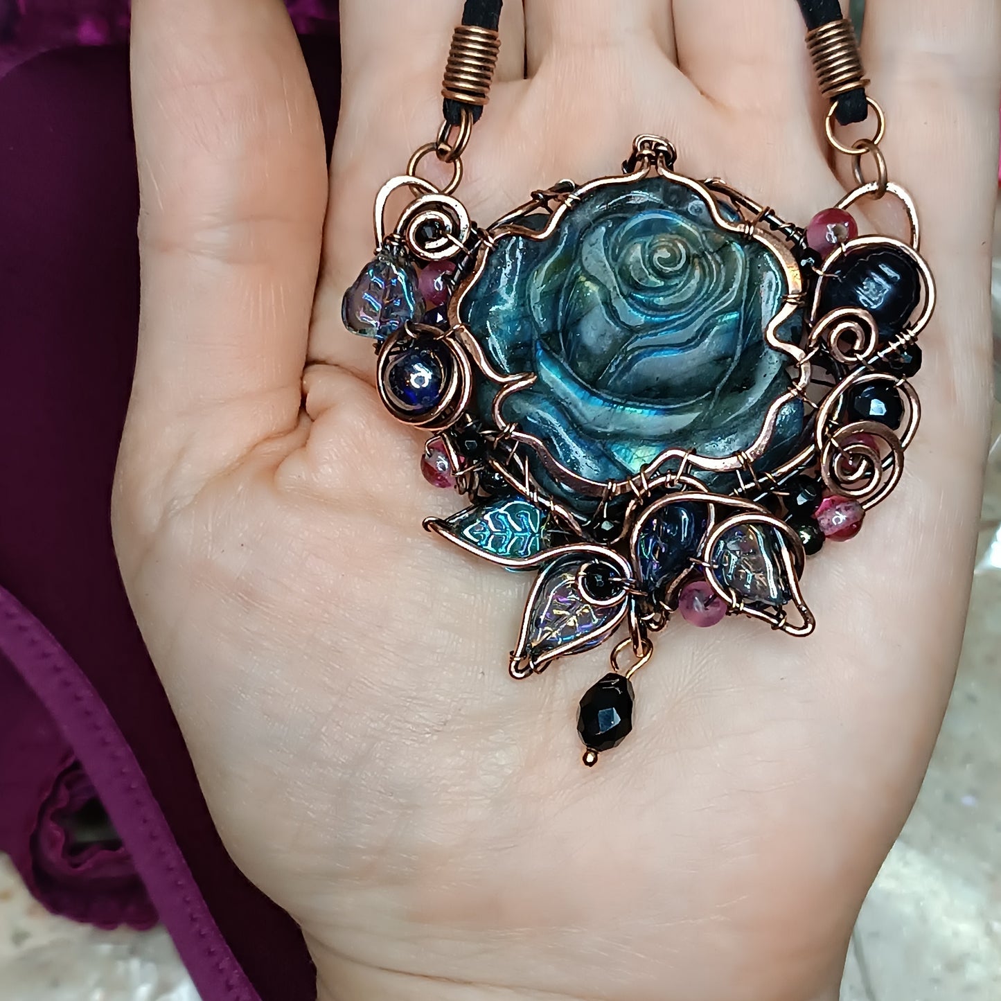 For Cindy. Blue rose necklace