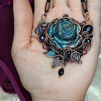 For Cindy. Blue rose necklace