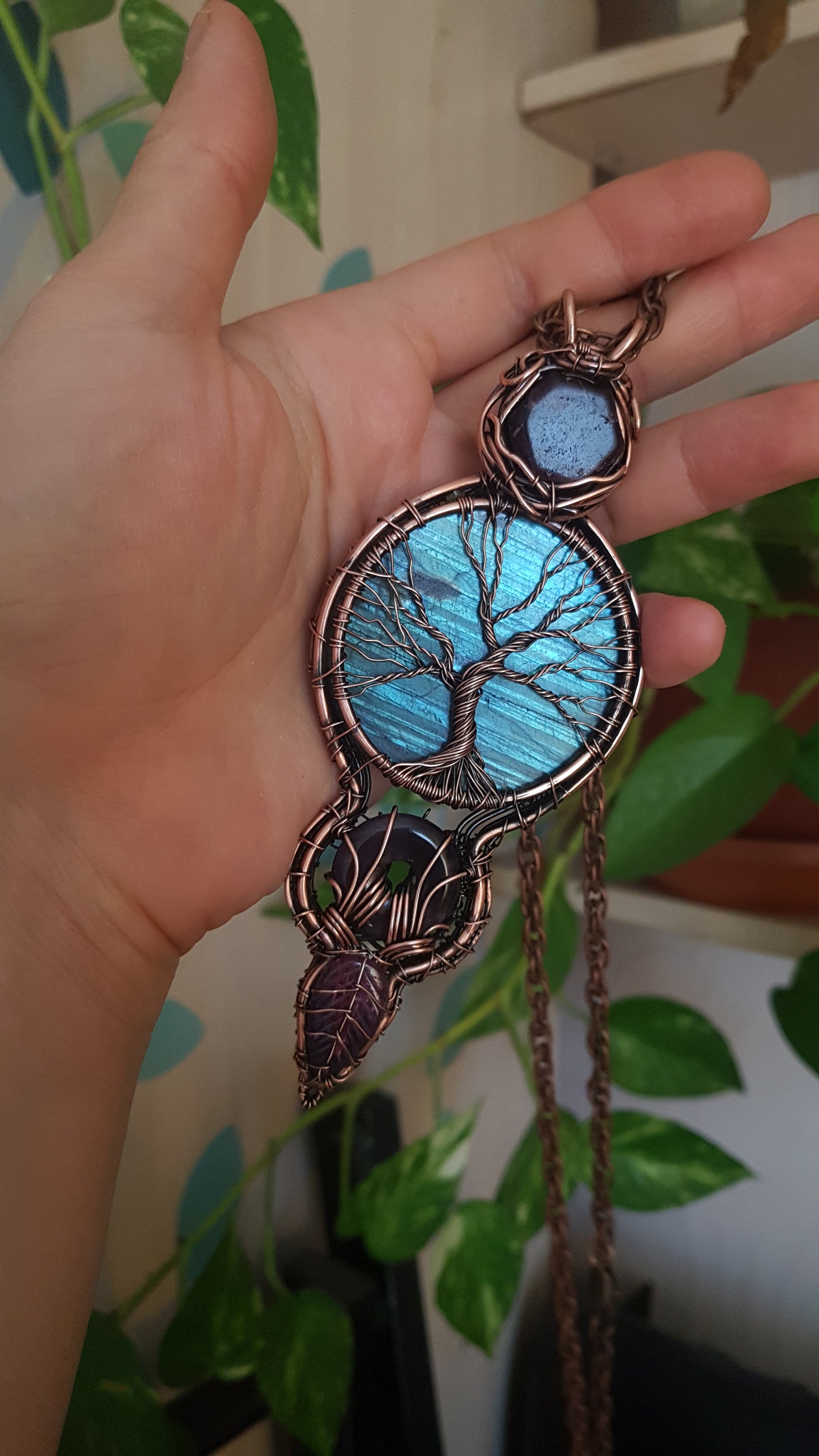 Blue tree of life. Statement copper wire wrapped necklace